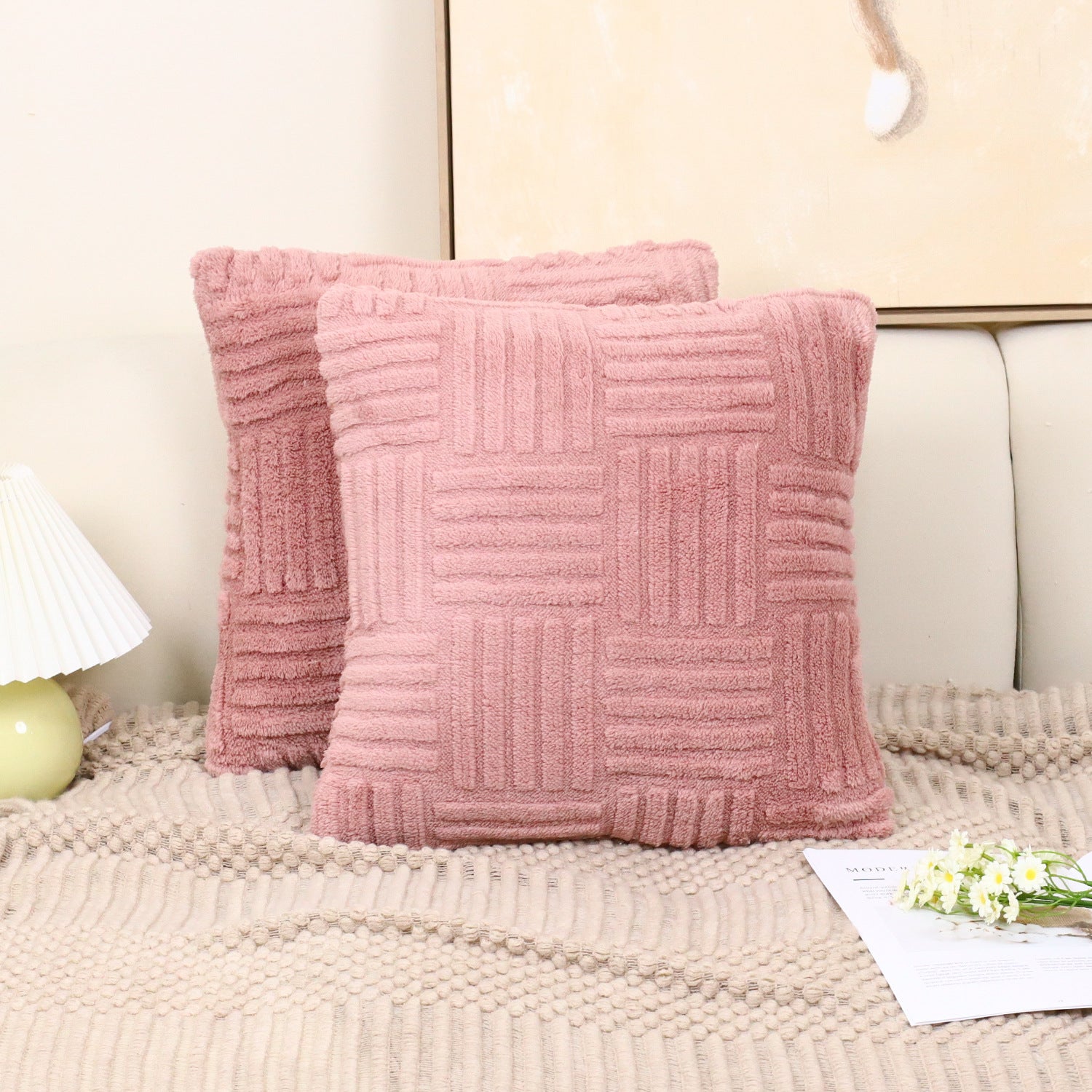 Woven Plush Throw Pillow Cover