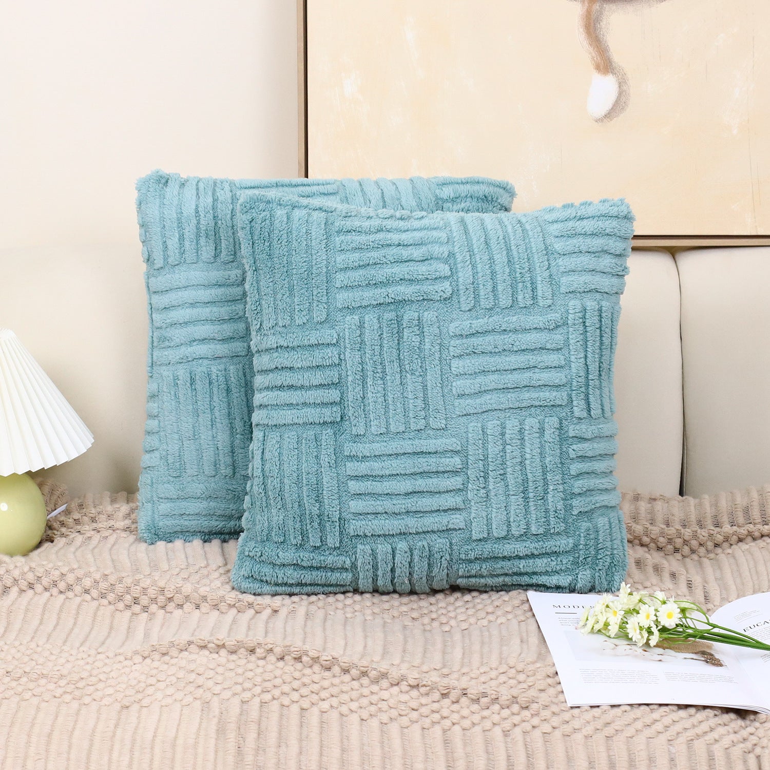 Woven Plush Throw Pillow Cover
