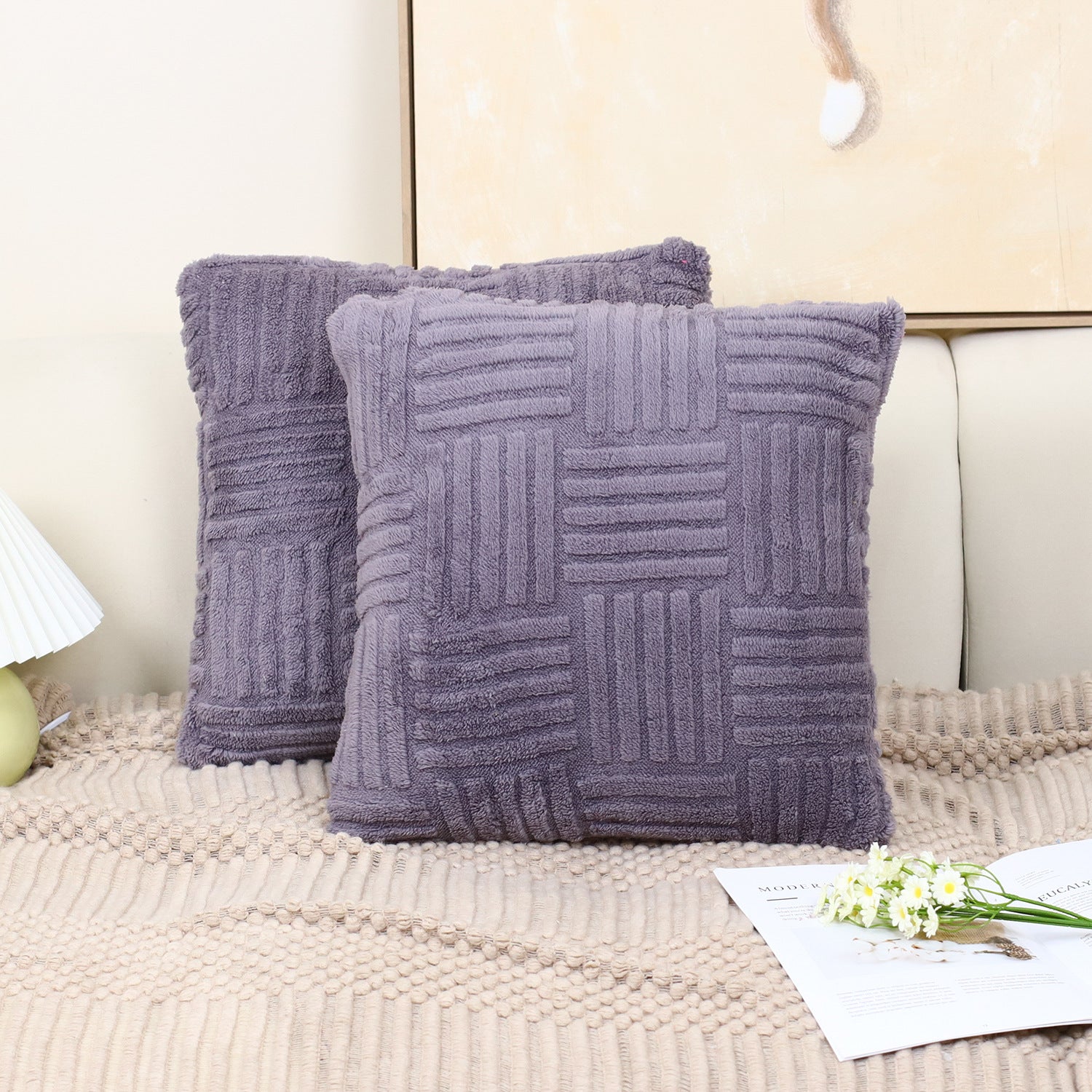 Woven Plush Throw Pillow Cover